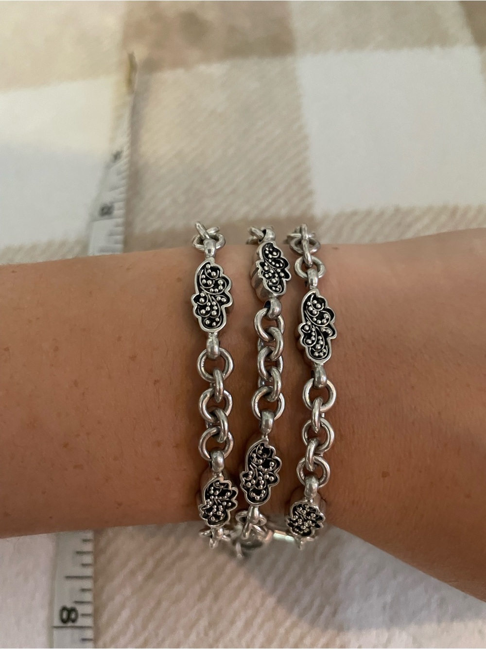 Vintage Lois Hill 925 Sterling Silver Floral Link Bracelet Trio
